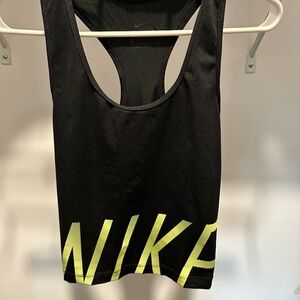 Nike Women's Black Tank Top with Yellow Accents